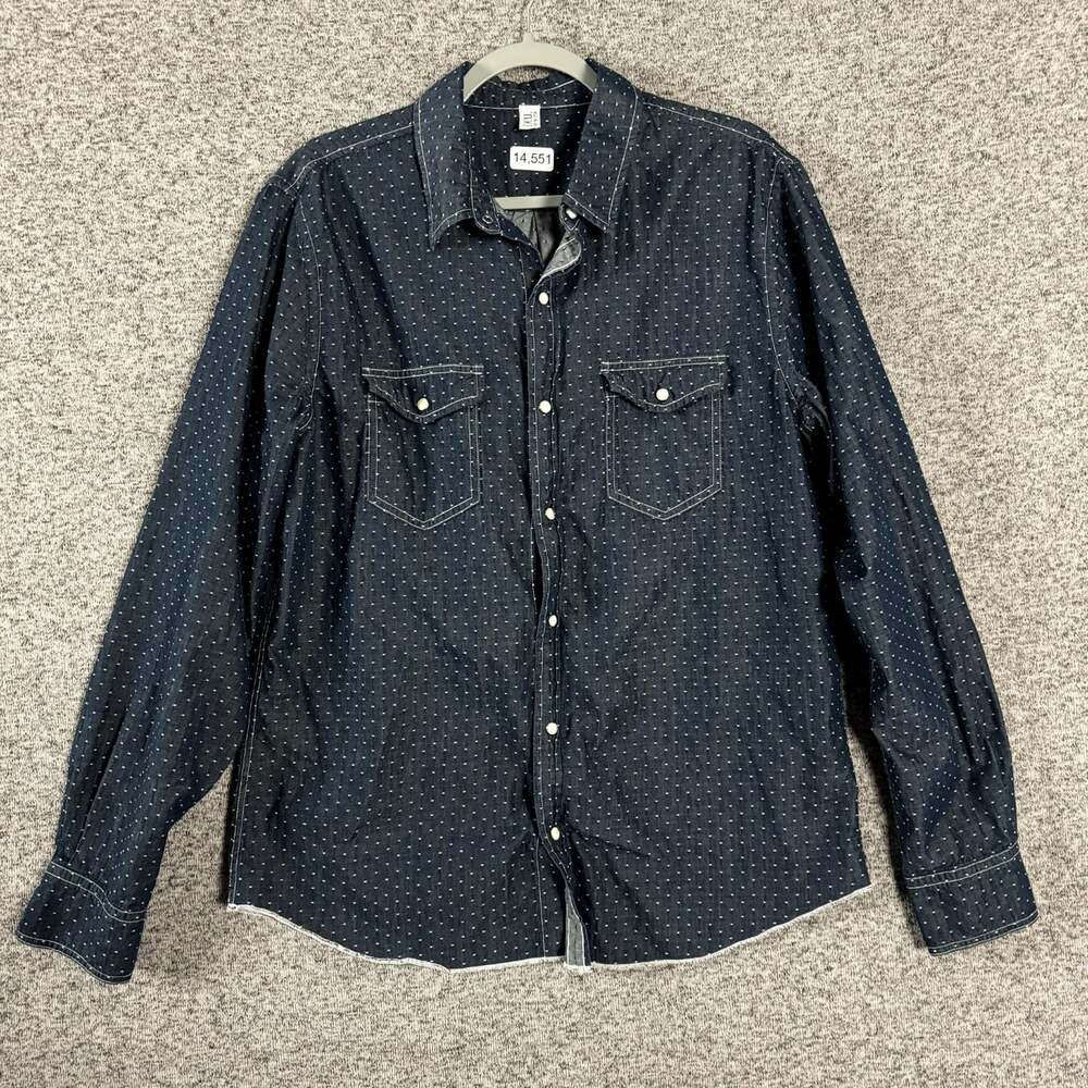 S.K.U. Men's Size Large Blue Long Sleeve Pearl Snap Collared Shirt